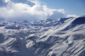 Image showing Speed riding in snow mountains