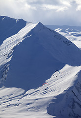 Image showing Speed flying in snowy mountains