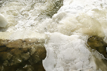 Image showing river water cascade fall down splash bubble ice 