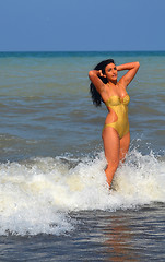Image showing Girl standing in wave.