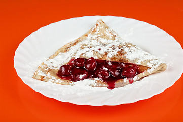 Image showing pancakes with cherries