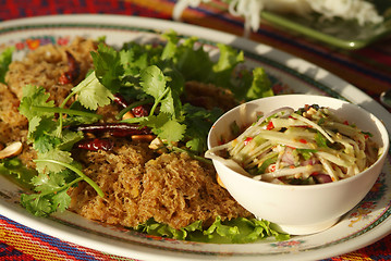 Image showing Fried, spicy, minced catfish salad