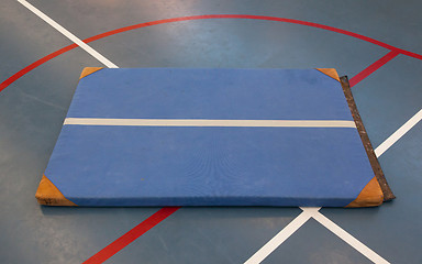 Image showing Very old blue mat on a blue court