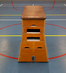 Image showing Very old wooden equipment in a school gym