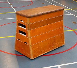 Image showing Very old wooden equipment in a school gym