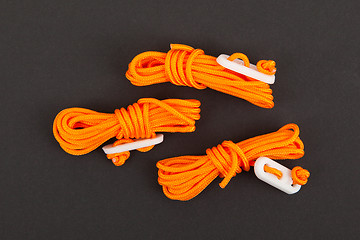 Image showing Orange rope used for bracing a tent