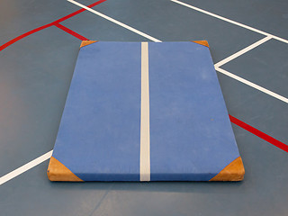 Image showing Very old blue mat on a blue court