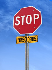 Image showing conceptual stop sign with word foreclosure