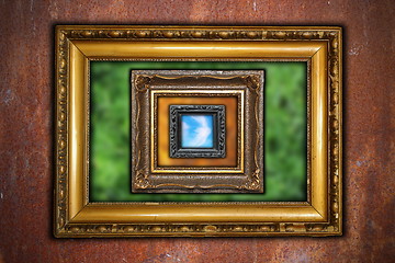 Image showing abstract view with frames on rusty industrial wall