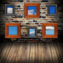 Image showing frames with sky view on wall