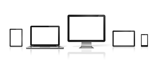 Image showing computer, laptop, mobile phone and digital tablet pc