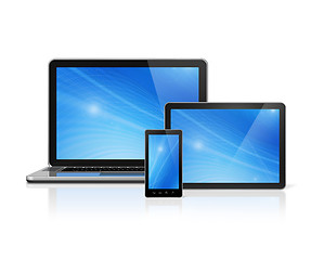 Image showing Laptop, mobile phone and digital tablet pc