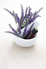 Image showing lavender and mortar and pestle