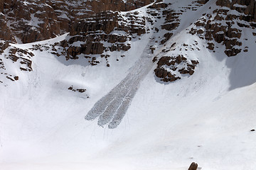 Image showing Snow slope with trace of avalanche