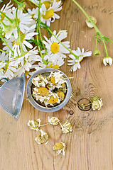 Image showing Herbal tea from chamomile dry in a strainer