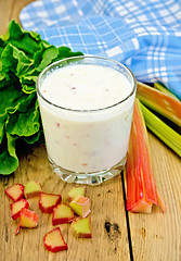 Image showing Milk cocktail with rhubarb on the board