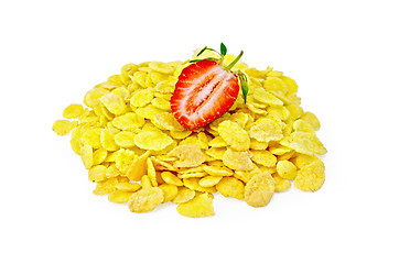 Image showing Corn flakes with half strawberry