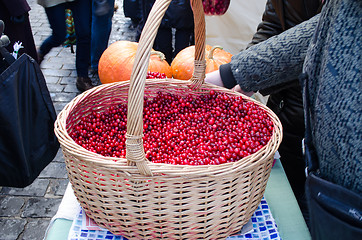 Image showing wicker basket cranberry market diet ecologic food 