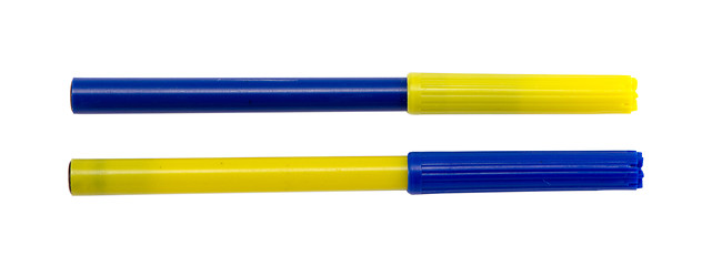 Image showing felt tip pen blue yellow color different plug 