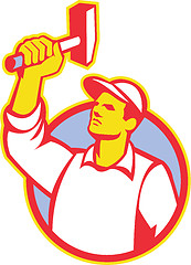 Image showing Worker Wielding Hammer Retro