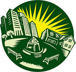 Image showing Urban Building Park House Woodcut