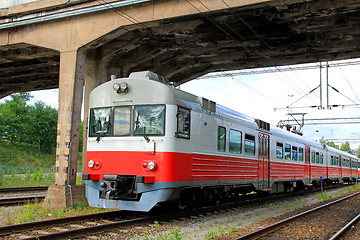 Image showing Commuter Train Under Bridge