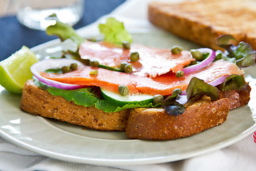 Image showing Smoked salmon sandwich