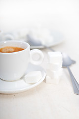 Image showing Italian espresso coffee and sugar cubes