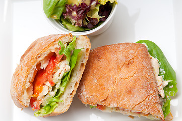 Image showing ciabatta panini sandwich with chicken and tomato