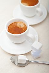 Image showing Italian espresso coffee and sugar cubes