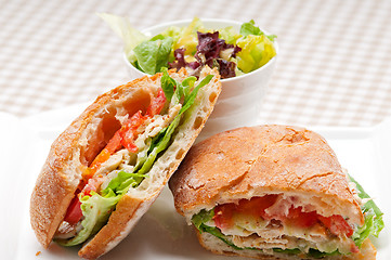 Image showing ciabatta panini sandwich with chicken and tomato