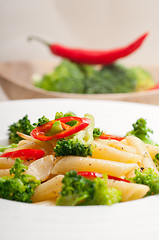 Image showing Italian penne pasta with broccoli and chili pepper