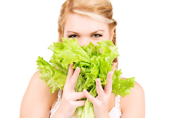 Image showing happy woman with lettuce