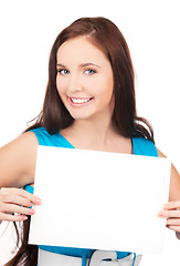 Image showing happy girl with blank board