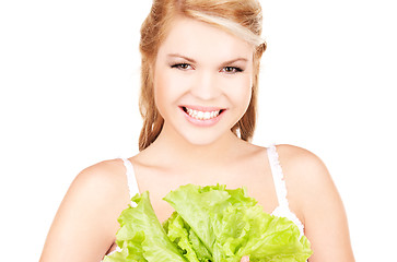 Image showing happy woman with lettuce