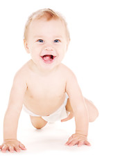 Image showing crawling baby boy in diaper