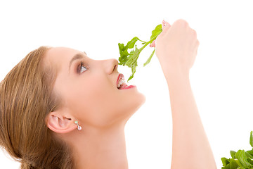 Image showing happy woman with spinach