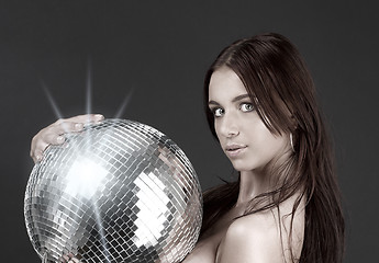 Image showing beautiful naked woman with disco ball