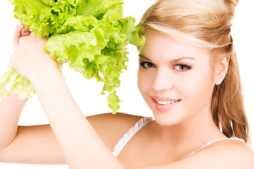 Image showing happy woman with lettuce