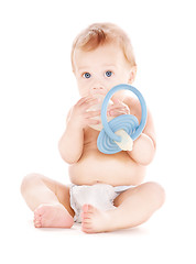 Image showing baby boy with big pacifier