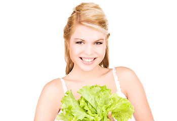 Image showing happy woman with lettuce