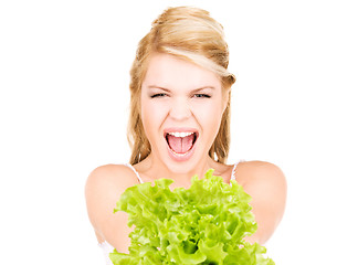 Image showing happy woman with lettuce