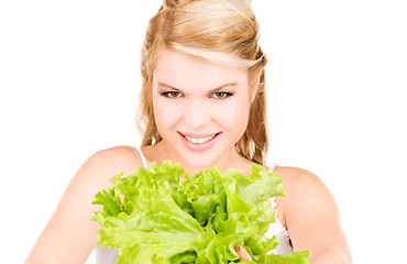 Image showing happy woman with lettuce