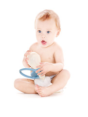 Image showing baby boy with big pacifier