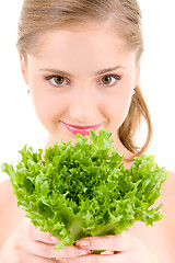 Image showing happy woman with lettuce