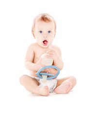 Image showing baby boy with big pacifier