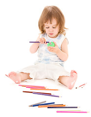 Image showing little girl with color pencils