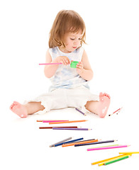 Image showing little girl with color pencils