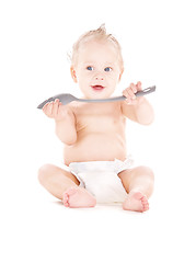 Image showing baby boy with big spoon