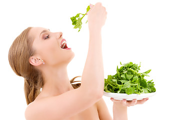 Image showing happy woman with spinach